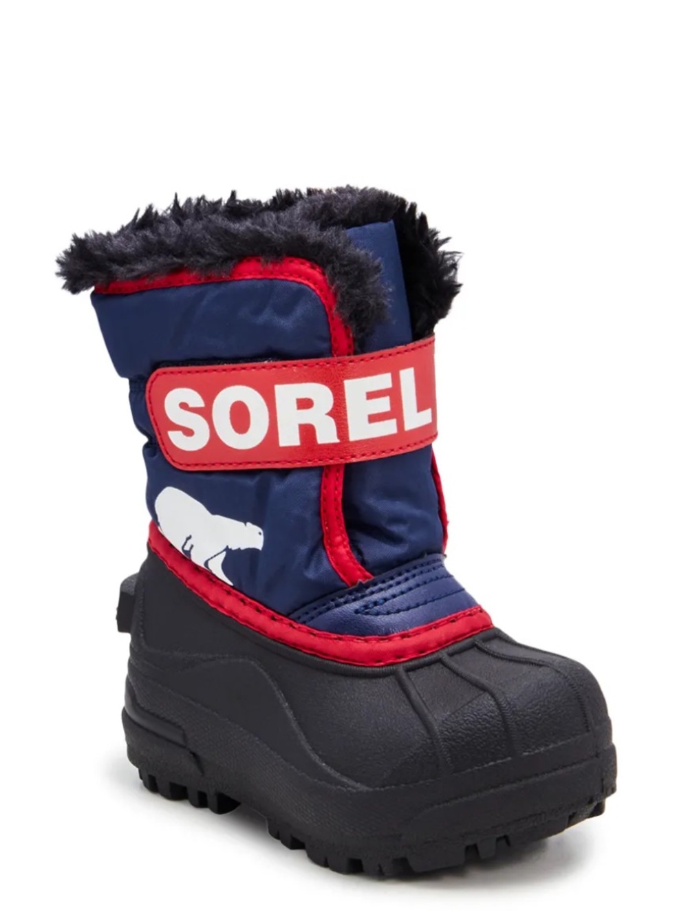 Sorel Toddler Boot in Navy with Black Fur Collar Snow Commander Winter Boots